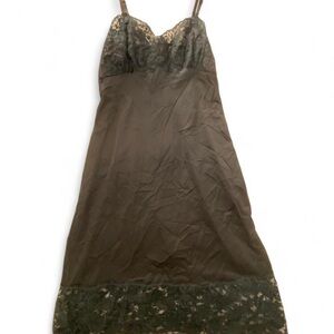 Black Lace Slip Knee Length Midi Dress Lace Detail Size Medium